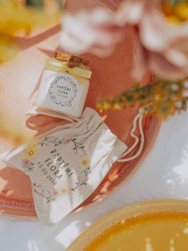 Pochons personnalisés baptême – Souvenir textile délicat