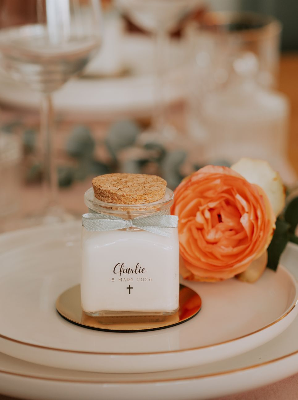 Bougie personnalisée 120 ml – Cadeau invité baptême, communion, profession de foi