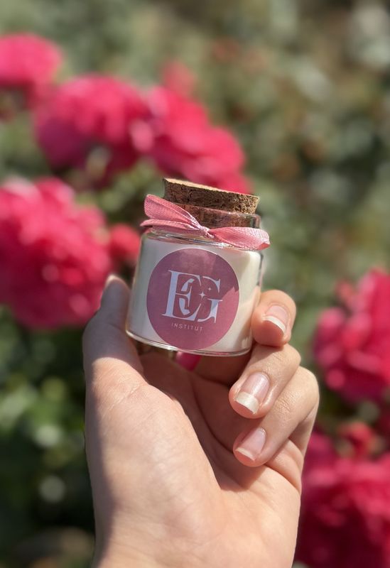 Personalized 50 ml candle – Corporate gift with ribbon or dried flowers