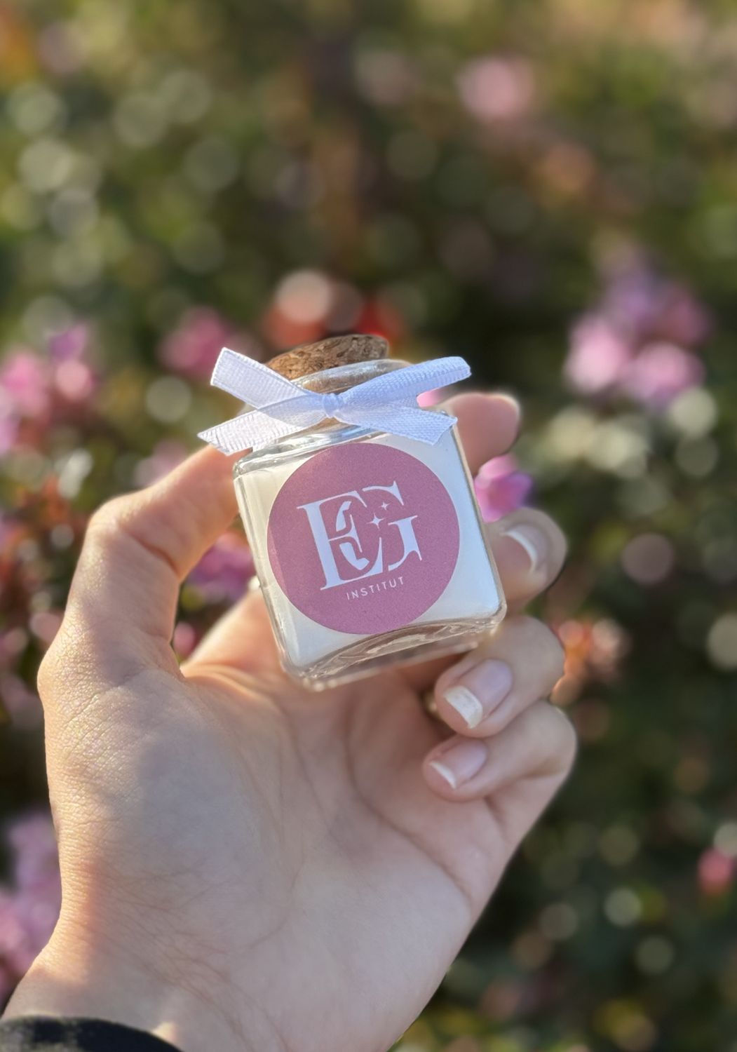 Bougie personnalisée carré 50 ml – Cadeau d’entreprise avec ruban