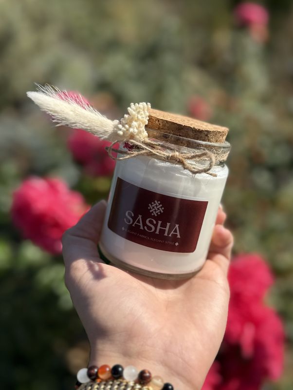 Personalized 200 ml candle – Corporate gift with ribbon or dried flowers