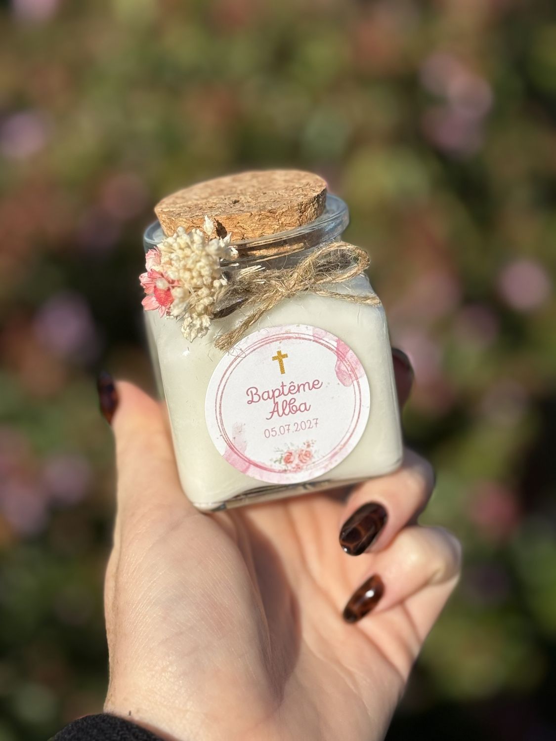 Bougie personnalisée 120 ml – Cadeau invité baptême, communion, profession de foi