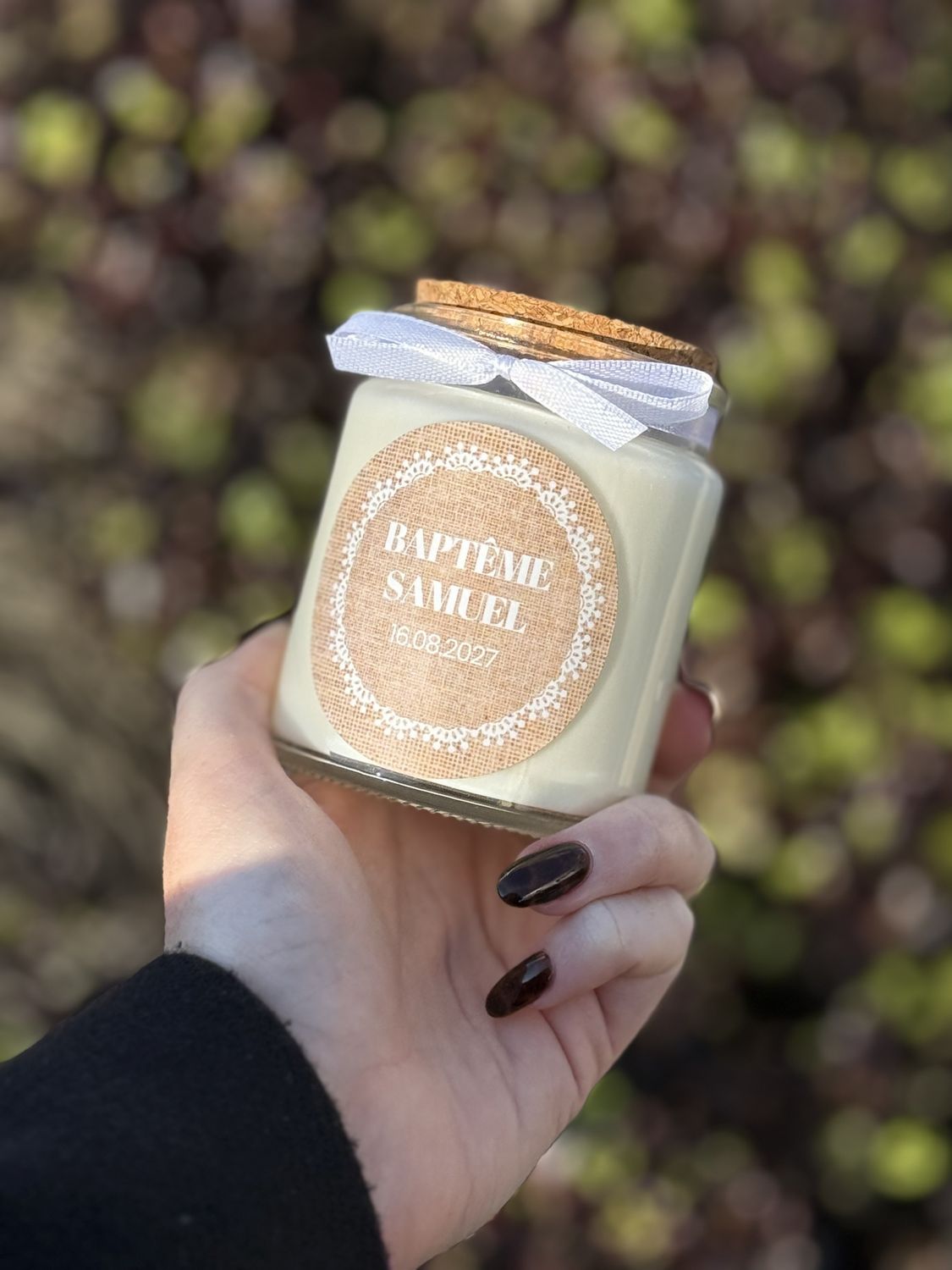 Bougie personnalisée 200 ml – Cadeau invité baptême, communion, profession de foi