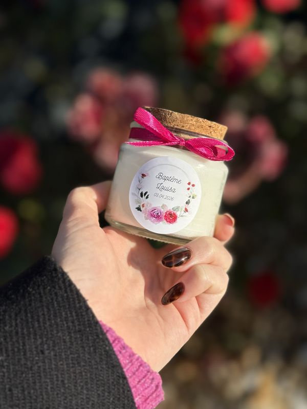 Bougie personnalisée 100 ml – Cadeau invité baptême, communion, profession de foi