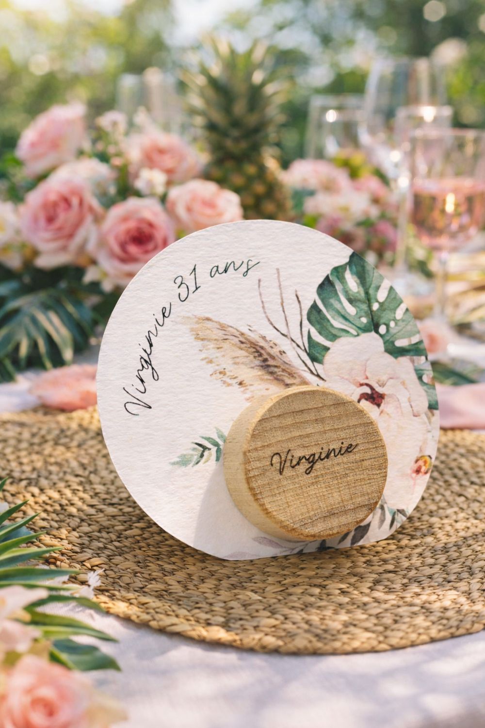 Bouchon de bouteille personnalisé anniversaire en bois gravé – Cadeau invité original