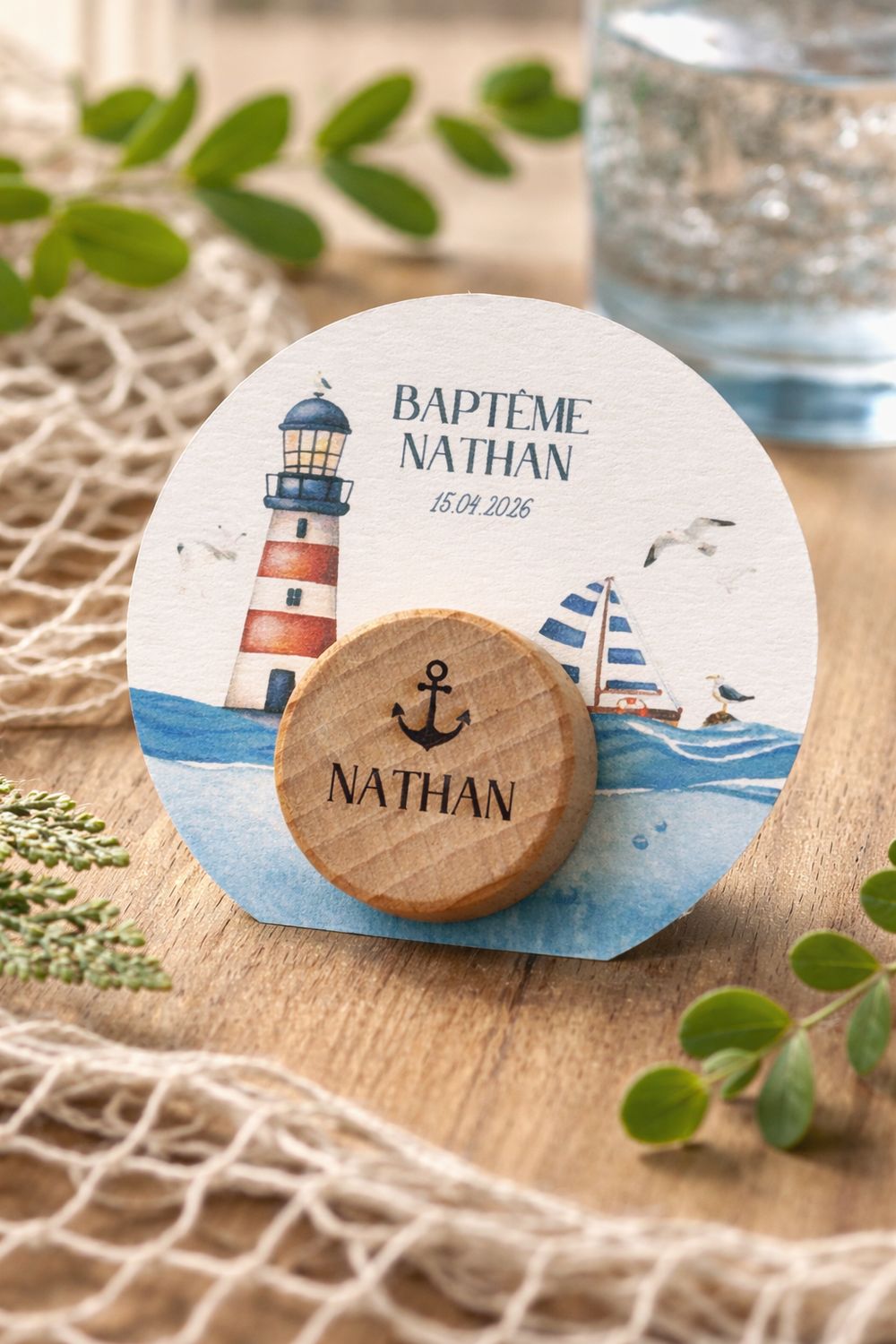 Bouchon de bouteille personnalisé baptême en bois gravé – Cadeau invité souvenir