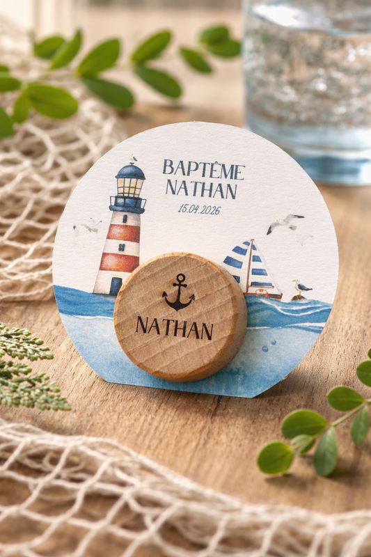 Bouchon de bouteille personnalisé baptême en bois gravé – Cadeau invité souvenir