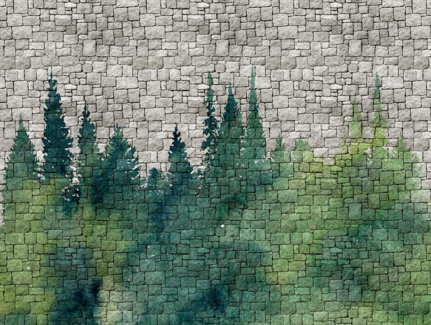 Steinwand Muster &amp; Aquarell Wald