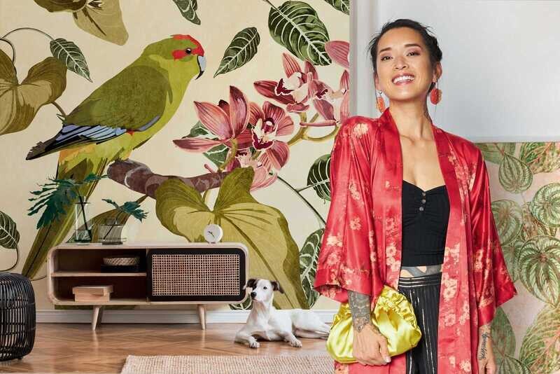 Papagei &amp; Orchideen Kunstdruck