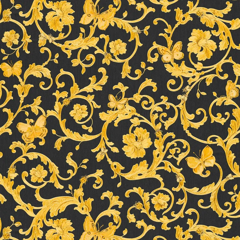 Versace Home Tapete Butterfly Barocco Schwarz Gold