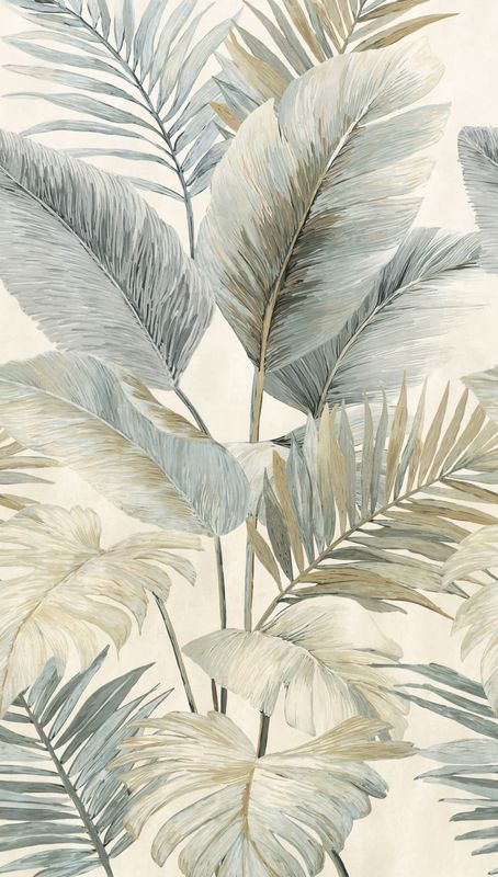 Motivtapete mit großen Palmblättern im eleganten Naturdesign matt glatt Creme