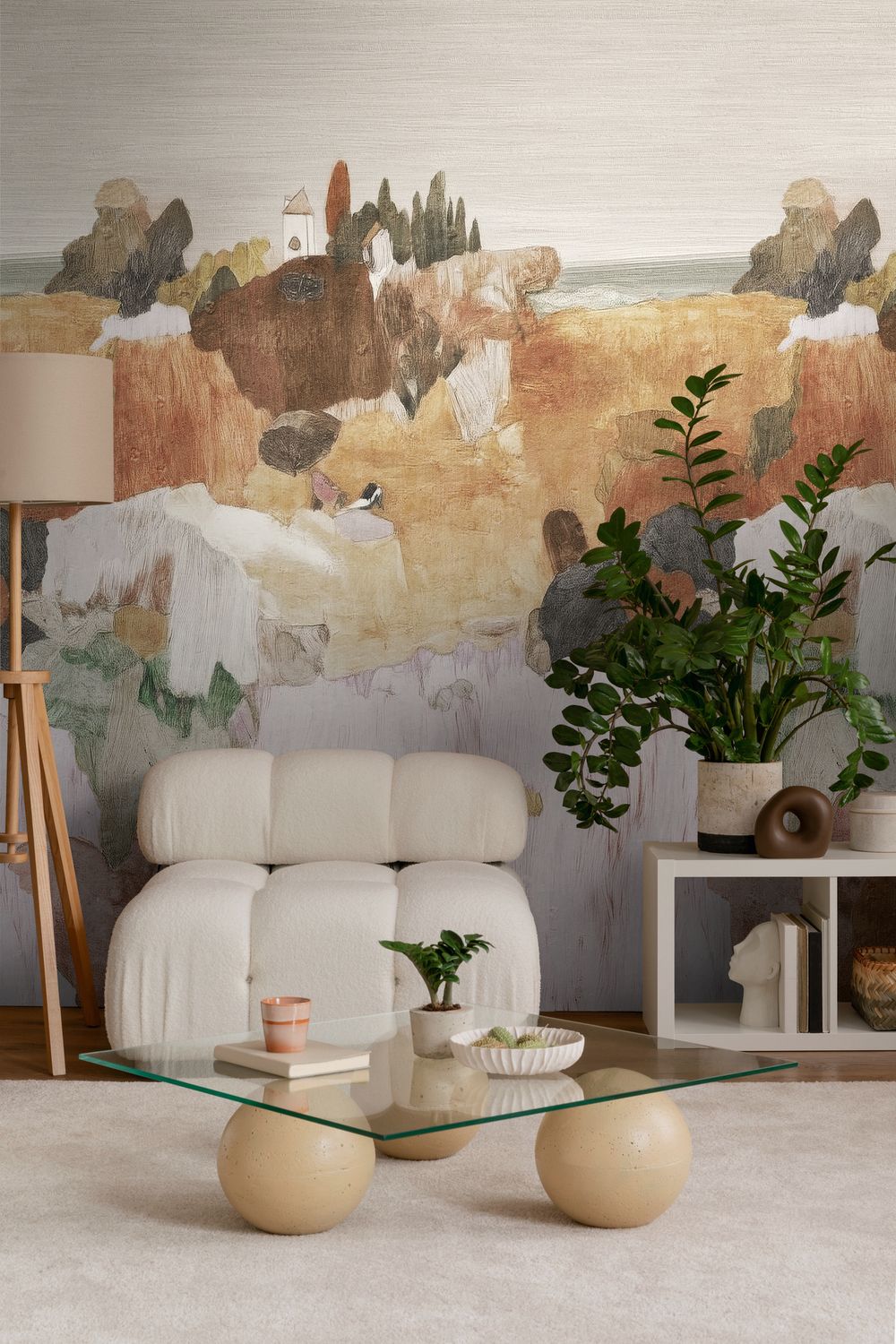 Motivtapete mit abstrakter Landschaft im künstlerischen Naturdesign matt glatt Beig