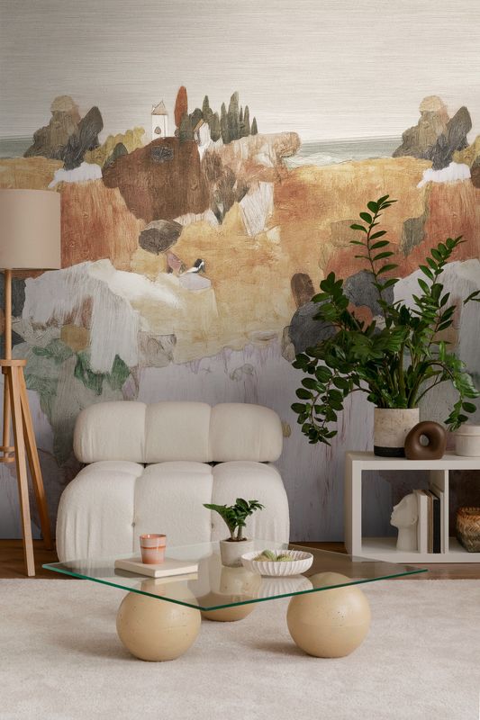 Motivtapete mit abstrakter Landschaft im künstlerischen Naturdesign matt glatt Beig