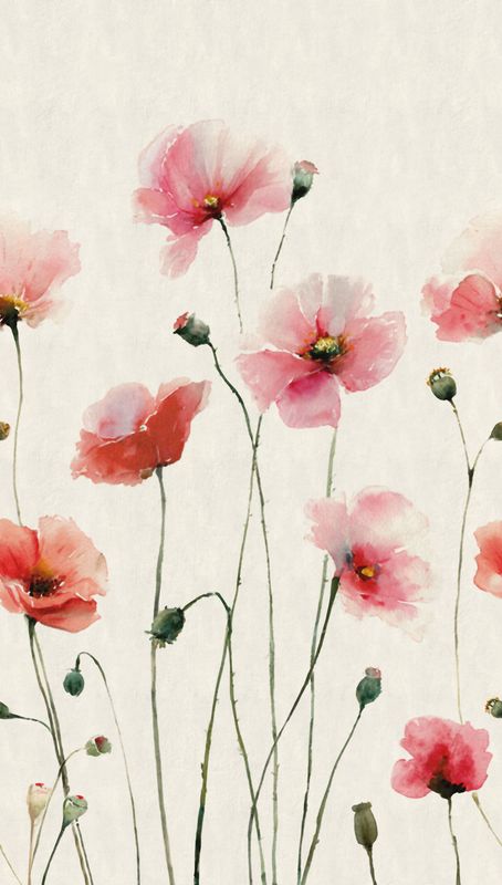 Motivtapete mit großen Mohnblüten im Aquarellstil matt glatt Beige