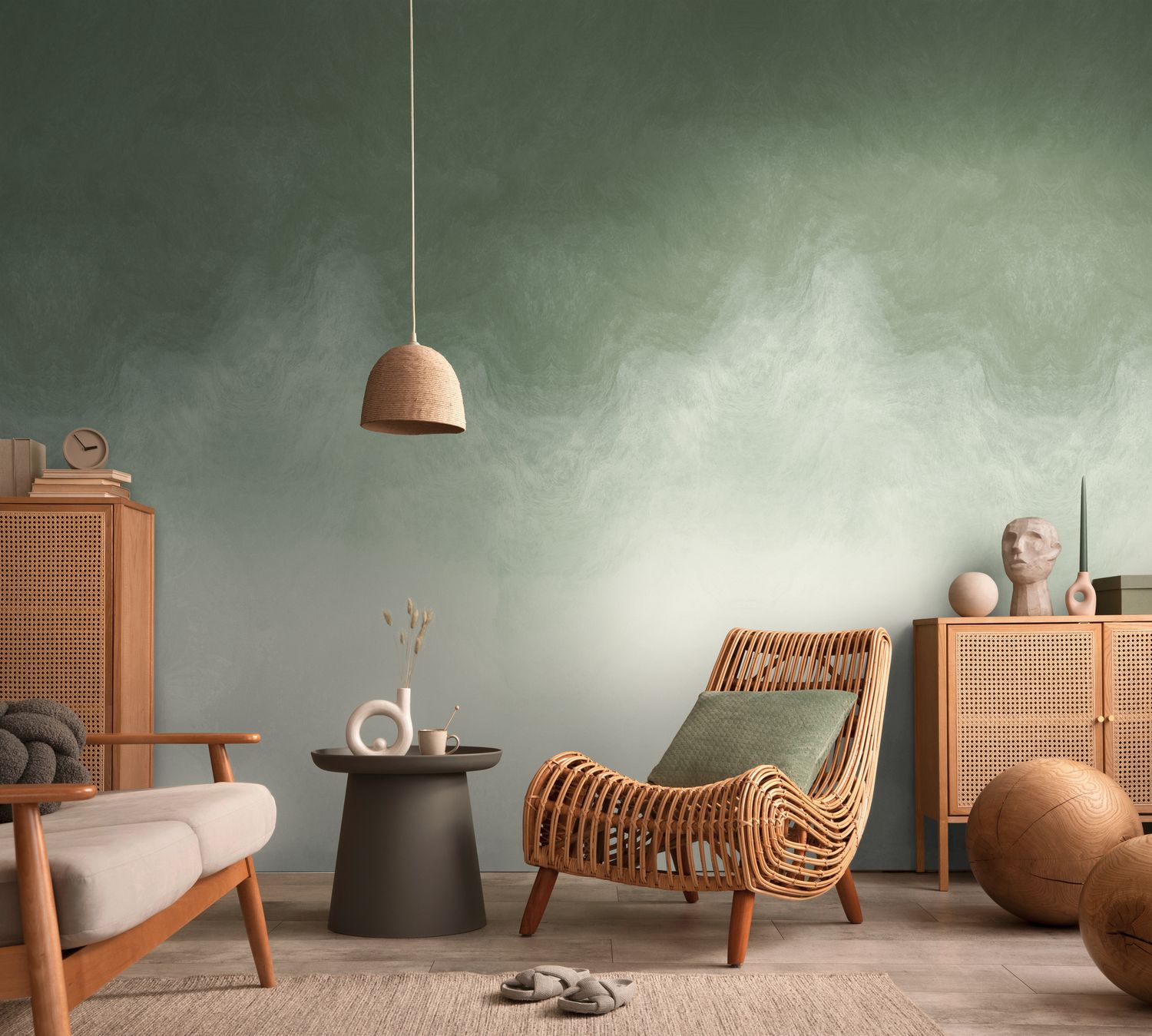 Motivtapete mit fließenden Farbverläufen im modernen Design matt glatt Grün