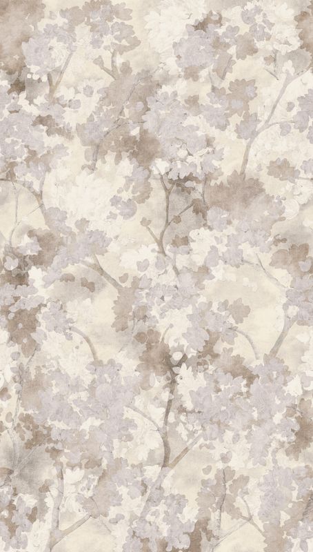 Motivtapete mit zarten Blütenzweigen im Aquarell Stil matt glatt Beige