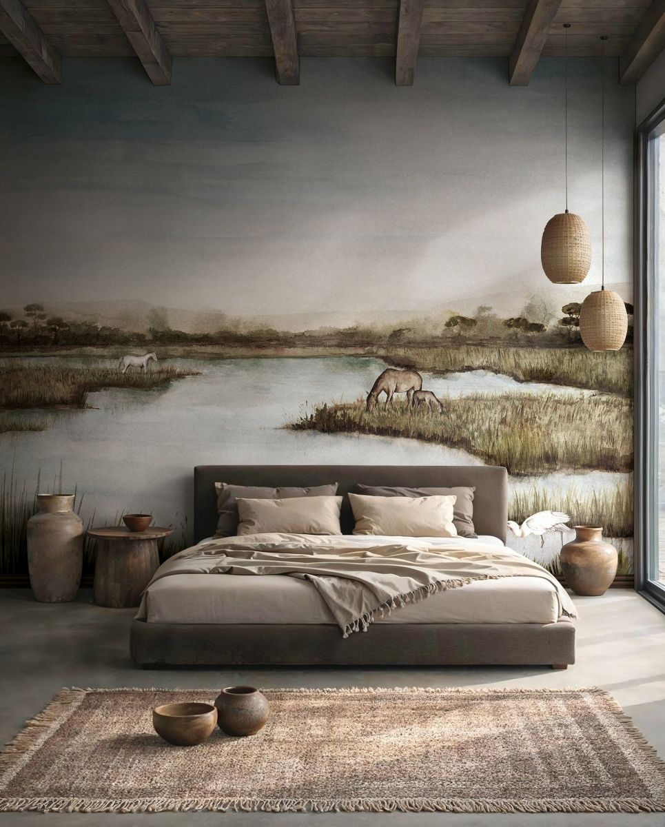 Motivtapete Camargue – 6-teiliges Landschafts-Wandbild mit Pferden (3,18 x 2,70 m) | 36934