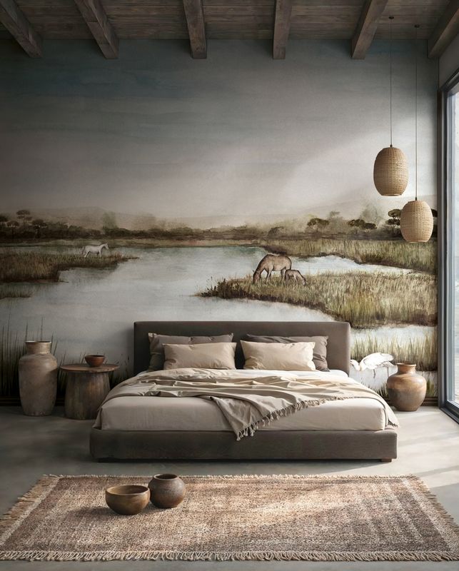 Motivtapete Camargue – 6-teiliges Landschafts-Wandbild mit Pferden (3,18 x 2,70 m) | 36934