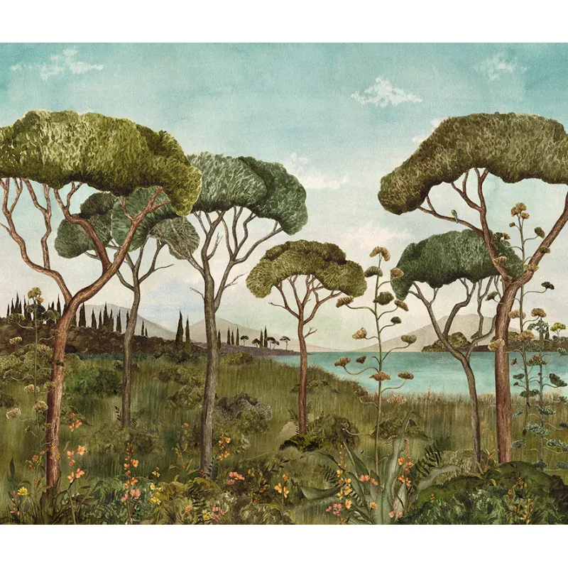 Motivtapete Camargue – 6-teiliges Wald-Wandbild in Grün &amp; Blau (3,18 x 2,70 m) | 36935
