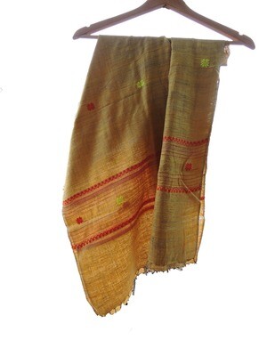 Eri Silk Stole /Scarf - Vegan Silk - Ahimsa Silk - Peace Silk - Handcrafted &amp; Handcut : Orange