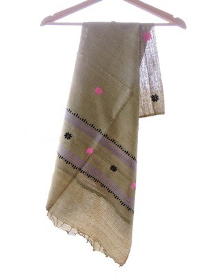 Eri Silk Stole /Scarf - Vegan Silk - Ahimsa Silk - Peace Silk - Handcrafted &amp; Handcut : Beige