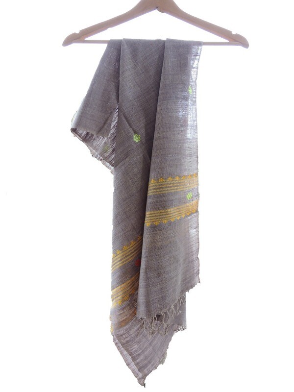 Eri Silk Stole /Scarf - Vegan Silk - Ahimsa Silk - Peace Silk - Handcrafted &amp; Handcut : Grey Orange