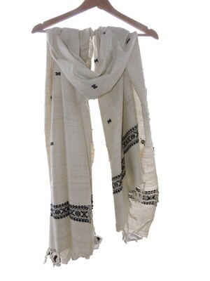 Eri Silk Shawl - Vegan Silk - Ahimsa Silk - Peace Silk - Handcrafted &amp; Handcut : White