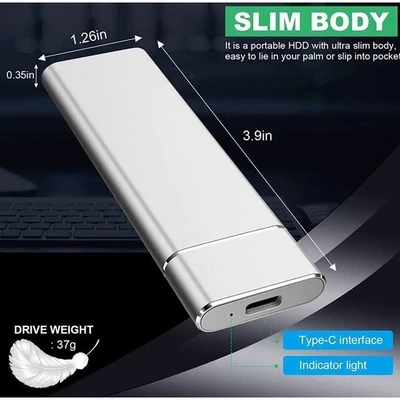 2TB USB 3.0 Portable External Hard Drive Ultra Slim One For Mac-Windows