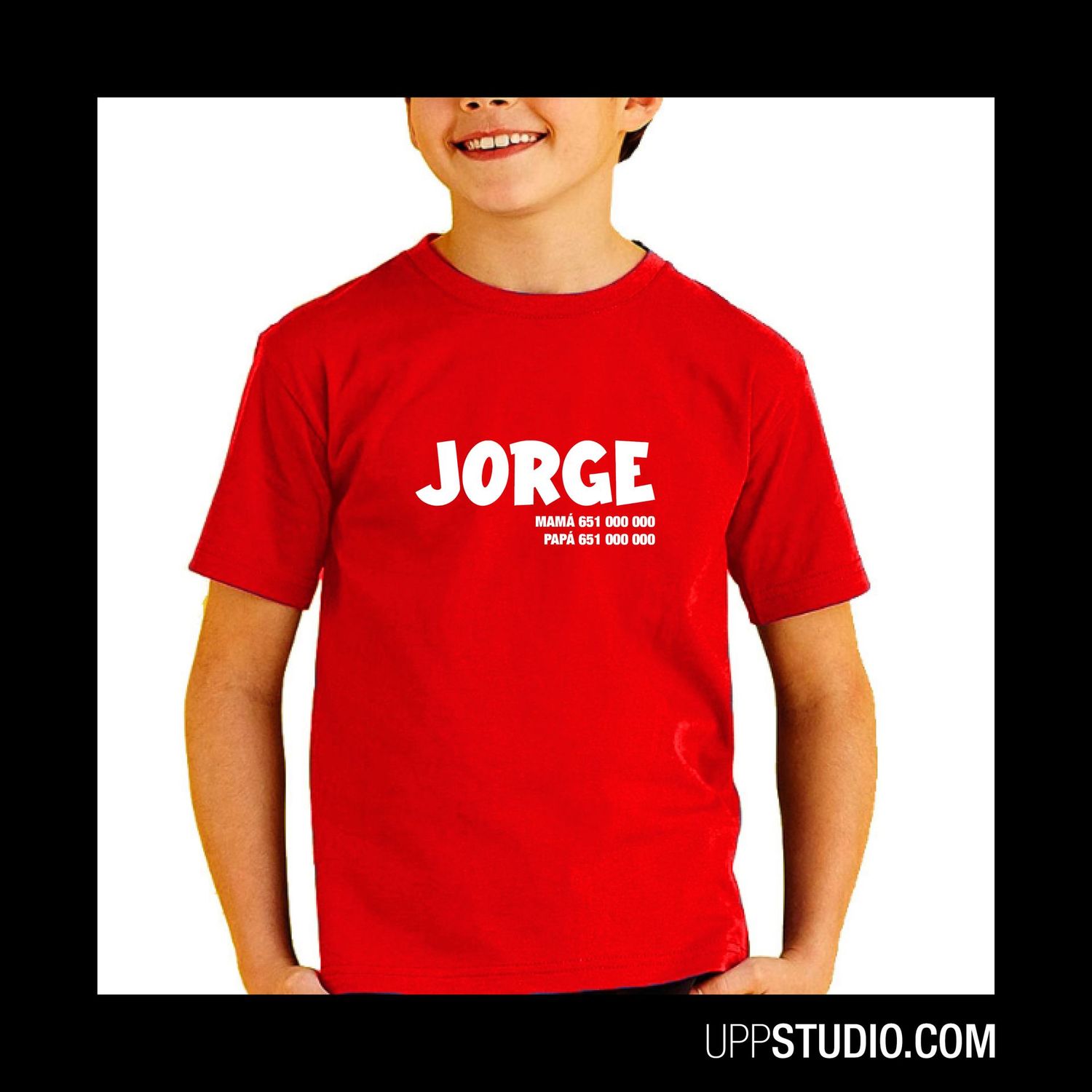 Camiseta Para Niño Perdido | Teléfono Papás, Tallaje y Color: Rojo Unisex