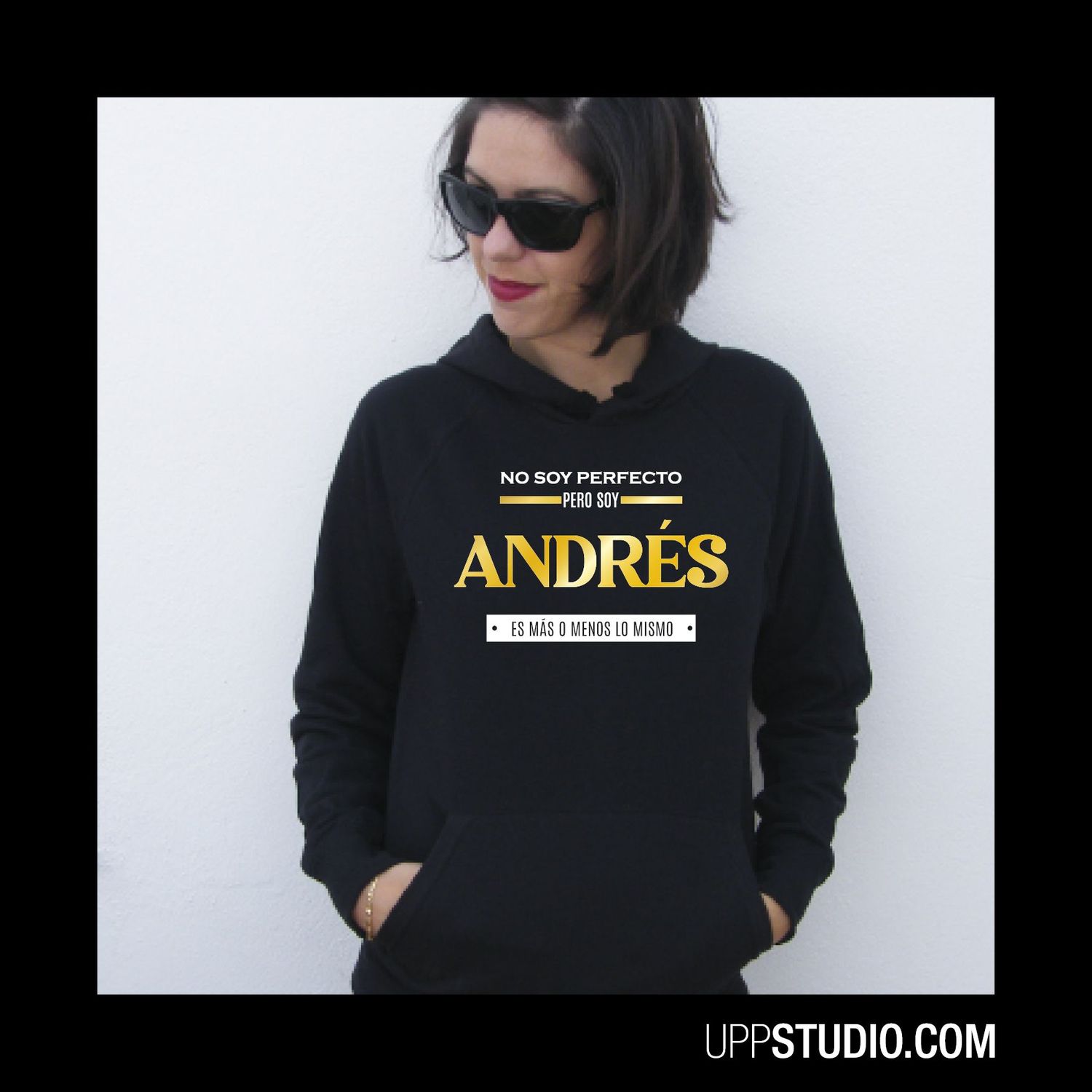 Sudadera No Soy Perfecto Pero Soy | Nombre Personalizable, Tallaje: Unisex, Color: Negro