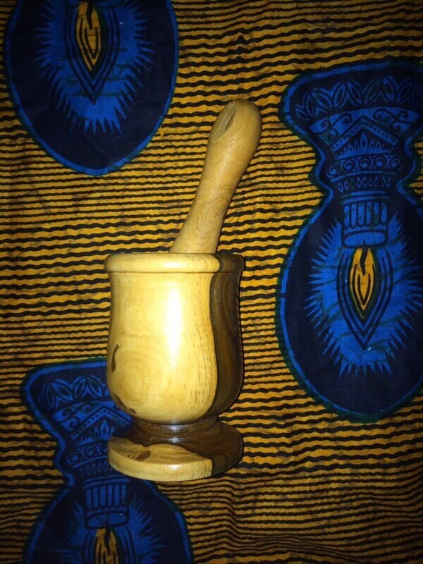 Iron wood mortar and pestle