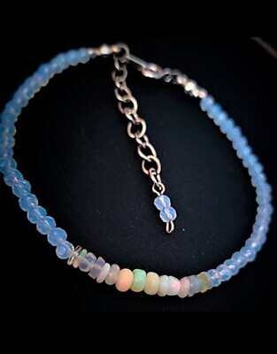 Moonstone &amp; Ethiopian Fire Opal Gemstone Beaded Bracelet