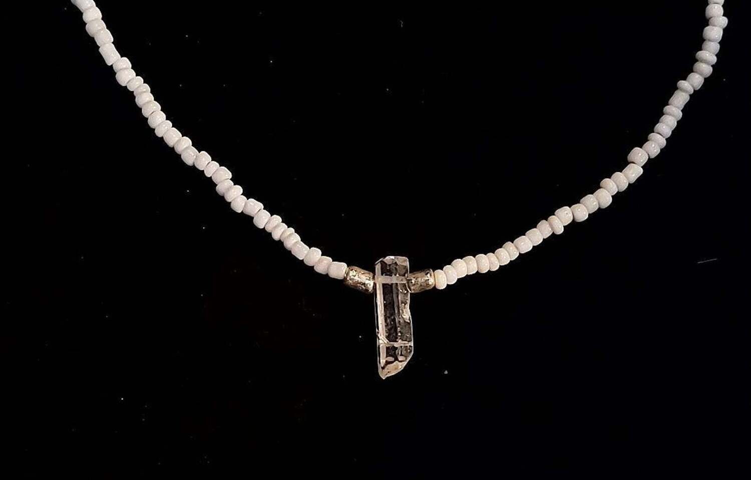 White Beaded Clear Quartz Choker Necklace