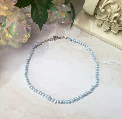 Light Blue Freshwater Pearl Beaded Choker Necklace