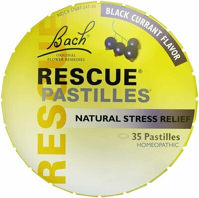 Bach RESCUE PASTILLES, Homeopathic Stress Relief, Natural Black Current  Flavor - 35 Pastilles