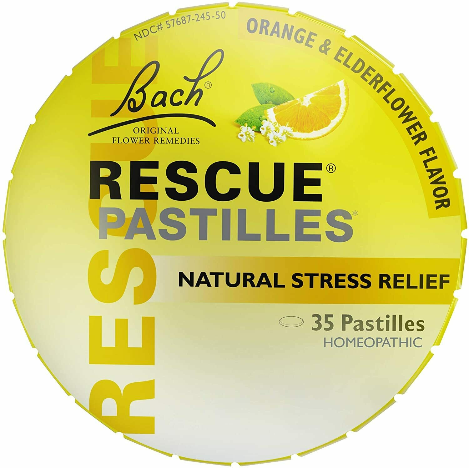 Bach RESCUE PASTILLES, Homeopathic Stress Relief, Natural Orange & Elderflower Flavor - 35 Pastilles