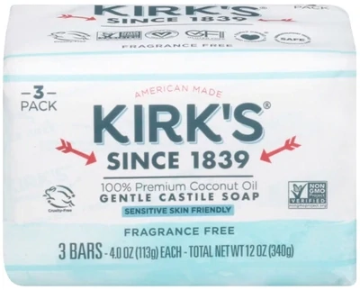 Kirk's Fragrance Free Coco Castile Bar Soap 3pk