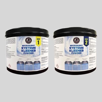 two buckets with Mircobutst step 1 and step 2 labels