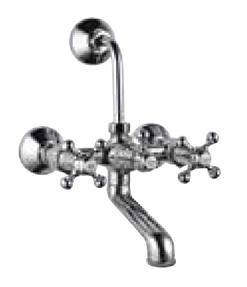 Jaquar-Wall Mixer with Provision For Overhead Shower with 115mm Long Bend Pipe On Upper Side, Connecting Legs & Wall Flanges QQT-7273UPR
