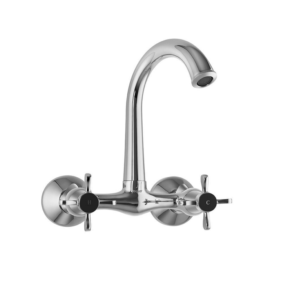 Jaquar-Sink Mixer with Short Swinging Spout (Wall Mounted Model) with Connecting Legs & Wall Flanges-7307PM