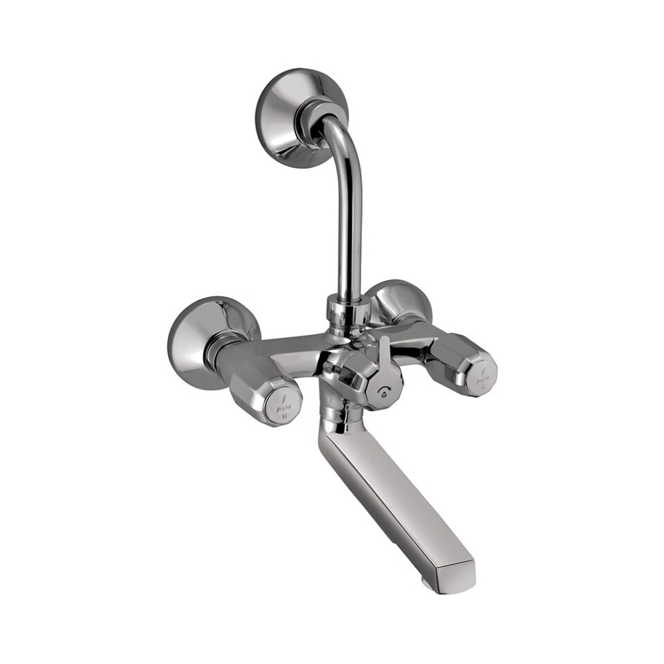 Jaquar-Wall Mixer with Provision for Overhead Shower with 115mm Long Bend Pipe On Upper Side, Connecting Legs & Wall Flanges COP-273PM