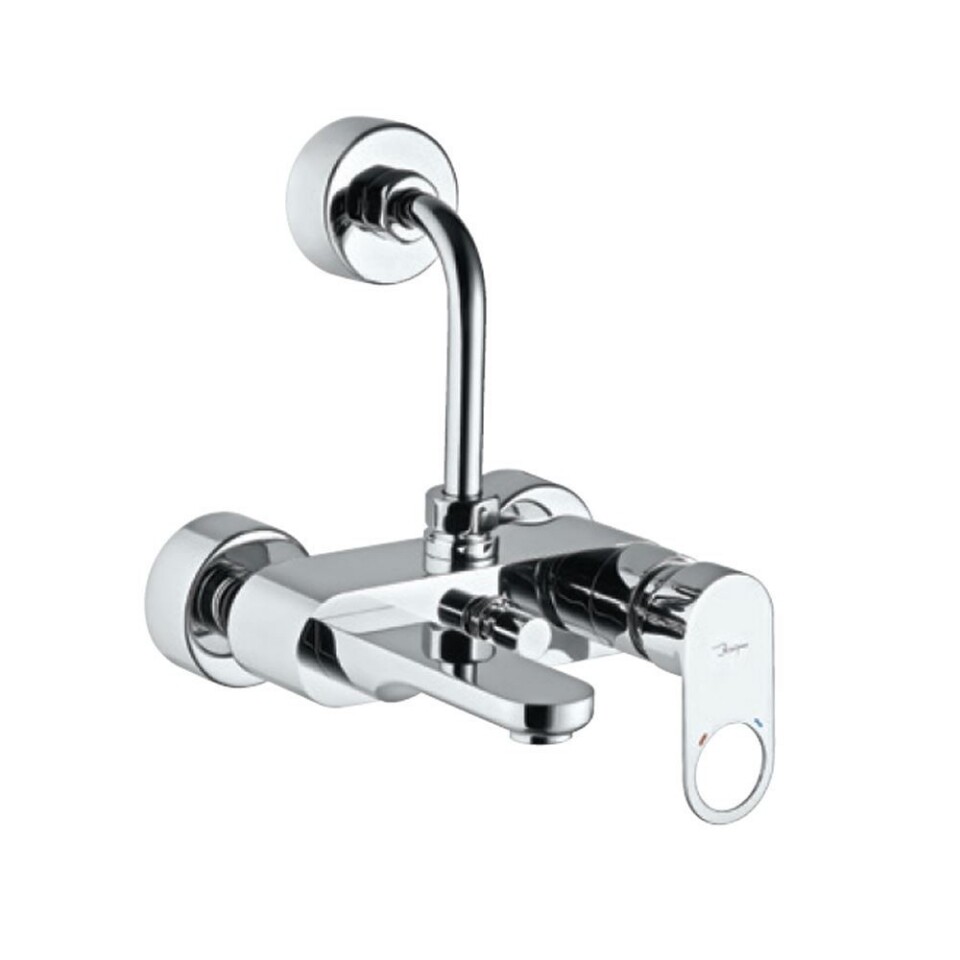 Jaquar-Single Lever Wall Mixer with Provision For Overhead Shower with 115mm Long Bend Pipe On Upper Side, Connecting Legs & Wall Flanges ORP-10117PM