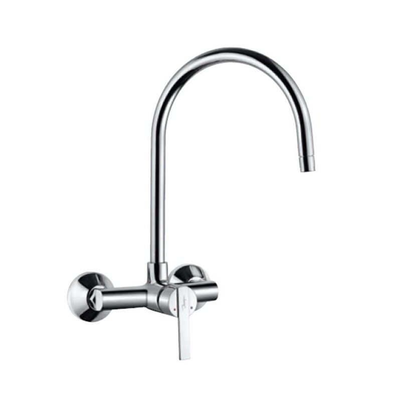 Jaquar-Single Lever Sink Mixer With Swinging Spout on Upper Side (Wall Mounted Model) With Connecting Legs & Wall Flanges FON-40165