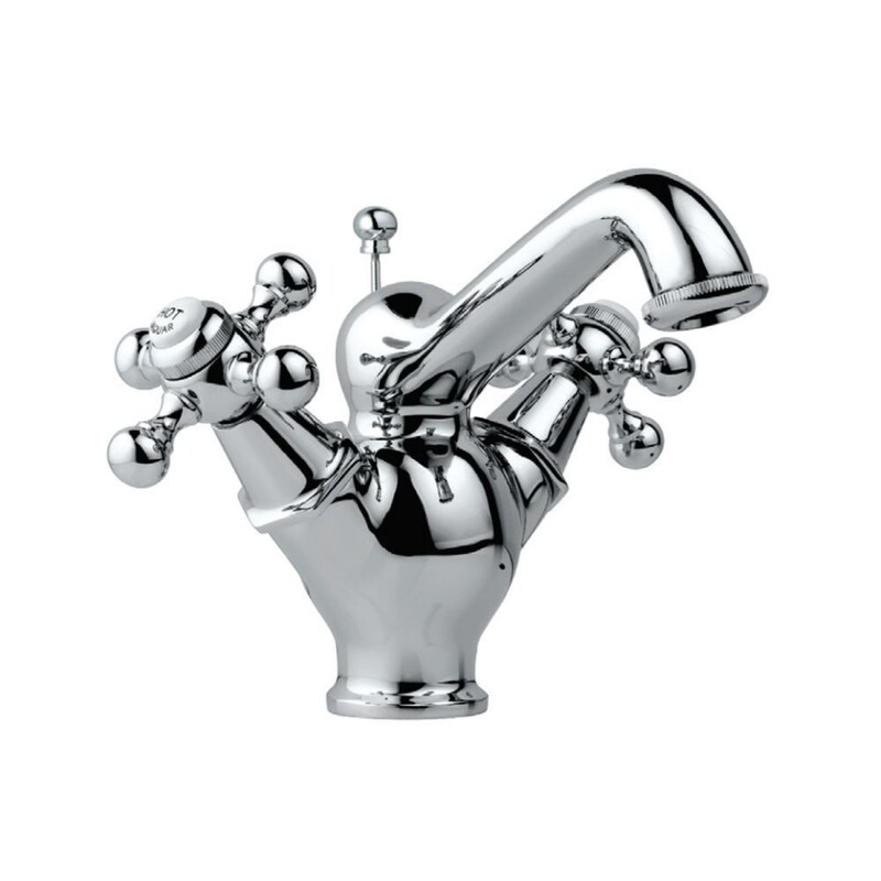 Jaquar-Central Hole Basin Mixer with Regular Spout with Popup Waste System with 450mm Long Braided Hoses QQT-7169B