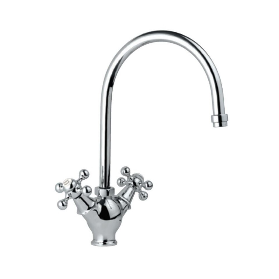 Jaquar-Sink Mixer, 1-Hole with Regular Spout (Table Mounted Model) with 450mm Long Braided Hoses QQT-7319B