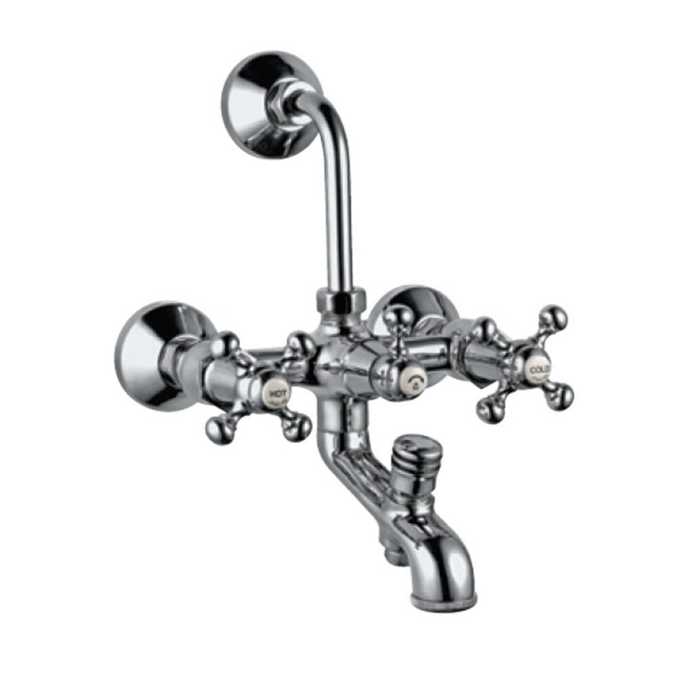 Jaquar-Wall Mixer 3-in-1 System with Provision for both Hand Shower and Overhead Shower Complete with 115mm Long Bend Pipe, Connecting Legs & Wall Flange (without Hand & Overhead Shower) QQT-7281