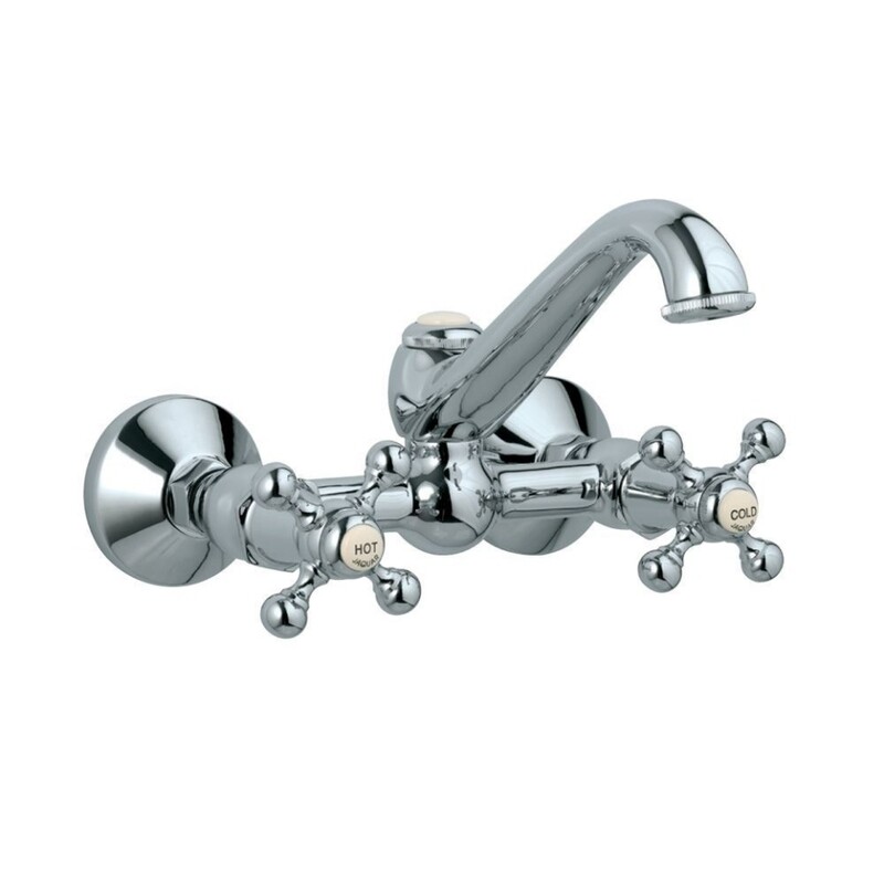 Jaquar-Sink Mixer with Regular Swinging Spout (Wall Mounted Model) with Connecting Legs & Wall Flanges QQT-7309