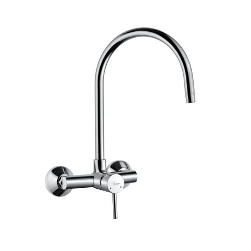 Jaquar-Single Lever Sink Mixer With Swinging Spout on Upper Side (Wall Mounted Model) With Connecting Legs & Wall Flanges FLR-5165