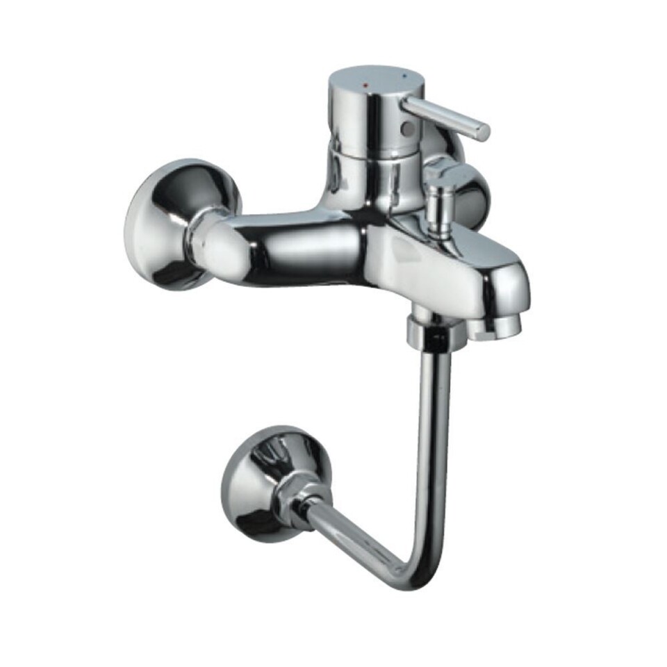 Jaquar-Single Lever Wall Mixer with Provision for Overhead Shower with 150 X 150mm Long Bend Pipe on Lower Side, Connecting Legs & Wall Flanges FLR-5143