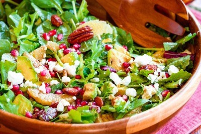 Colorful Mixed Green Salad w/Feta, Candied Cashews & Cranberries